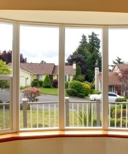Image depicts a bay window for a living room.