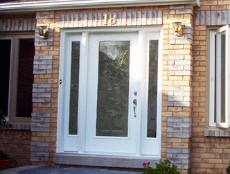 Image depicts a white entry door.