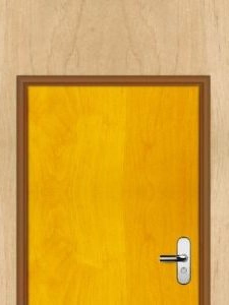 Image depicts a yellow entry door.