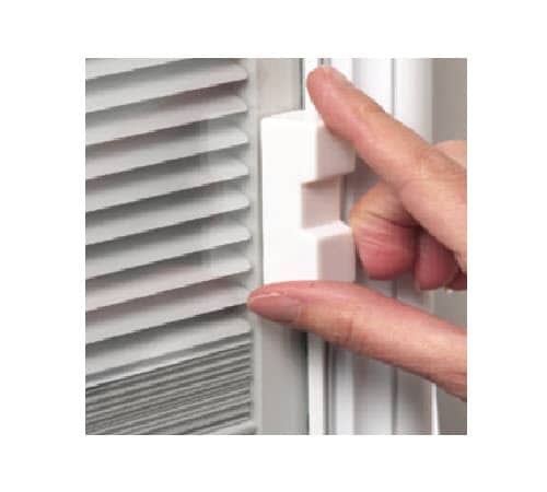 Image depicts internal mini blinds for sliding patios.