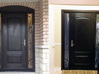 Image depict to Winnipeg homes with different front doors.