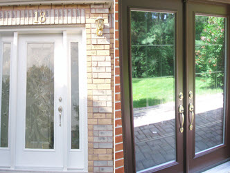 Image depicts two different front doors.