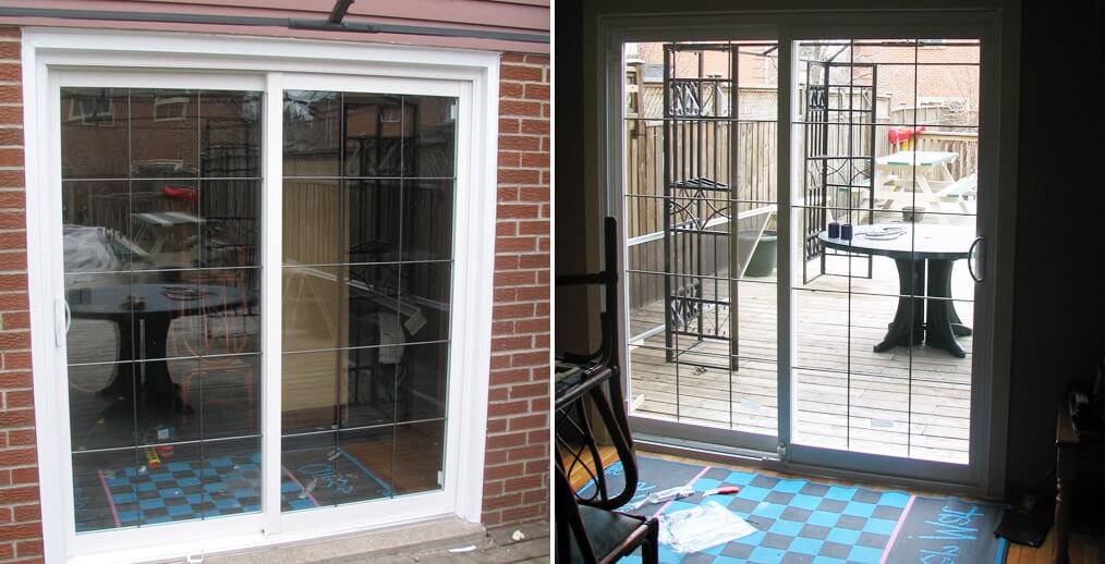 Image depicts two types of patio sliding doors.