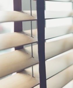 Image depicts window blinds in a home.