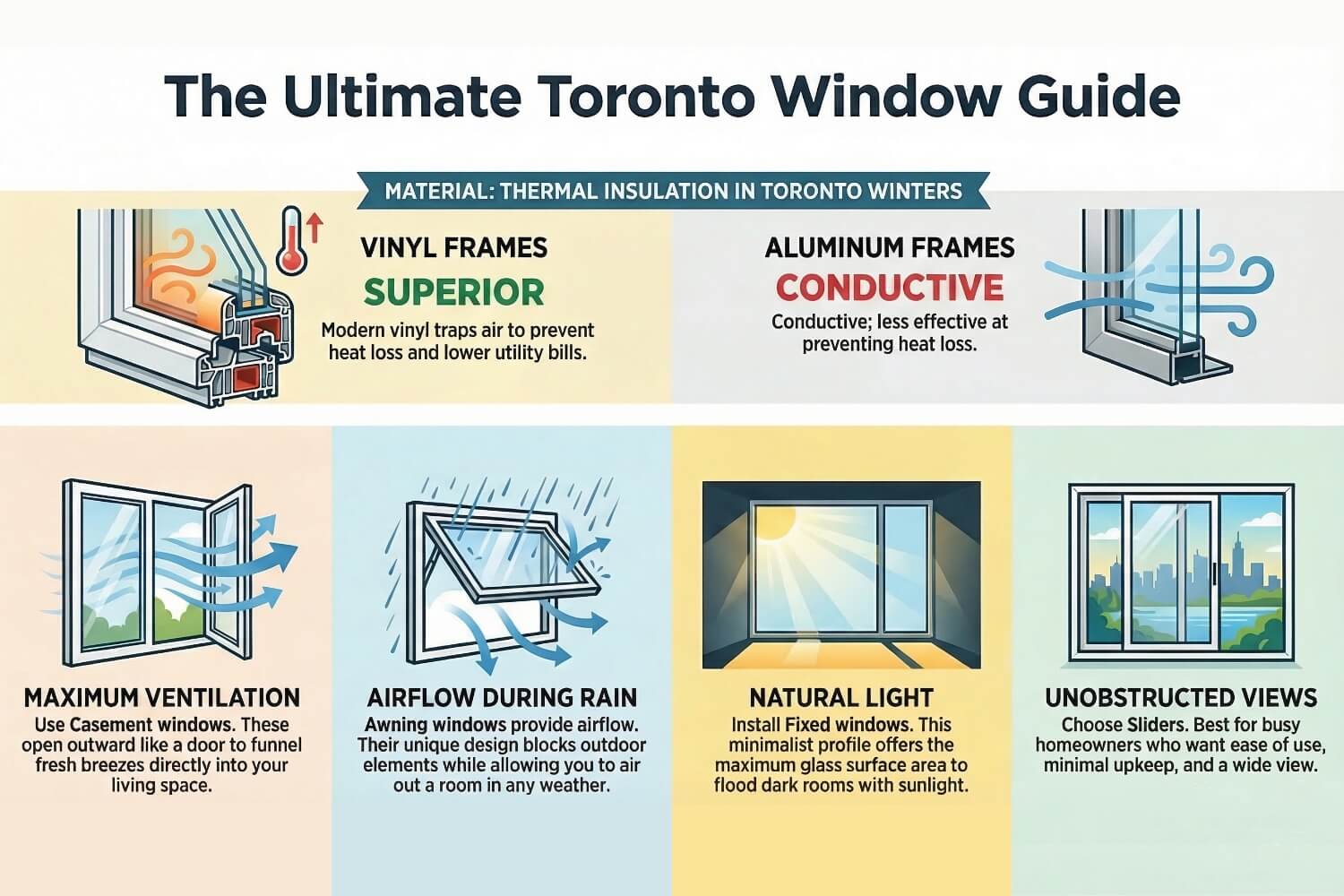 toronto window vinyl vs aluminum vinyl and aluminum frames highlighting thermal chambers and energy efficiency.