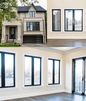 black entry door and windows installation north york