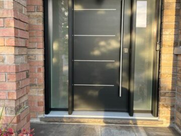 Stylish Black Fibreglass Entry Door & Picture Window Replacement