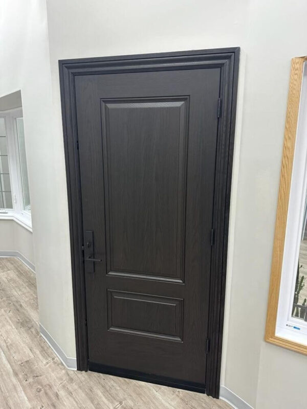 Black fiberglass entry door inside