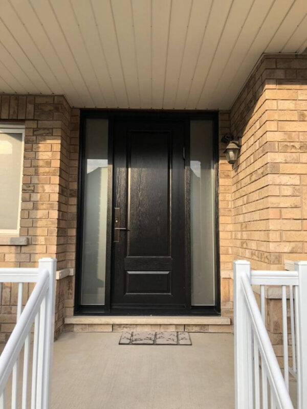 Black fiberglass entry door with sidelights