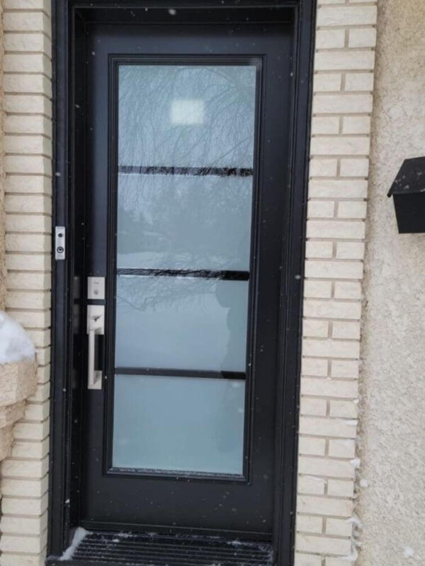 Black steel entry door with full glass insert