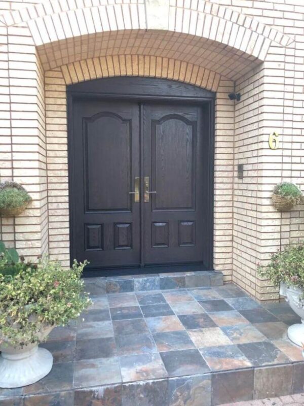 Dark brown fiberglass double entry door