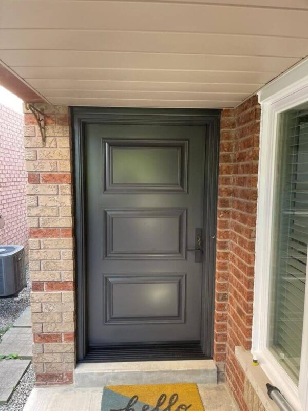 Grey steel entry door