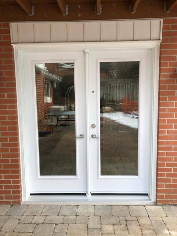 White steel double entry door with full glass design
