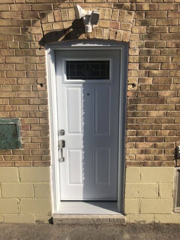 White steel entry door with beautiful glass insert