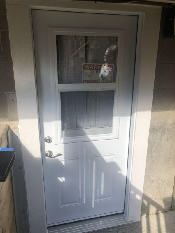 White steel entry door with window frames