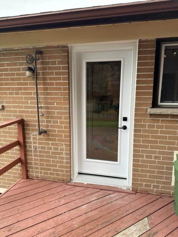 White steel single entry door with full glass insert