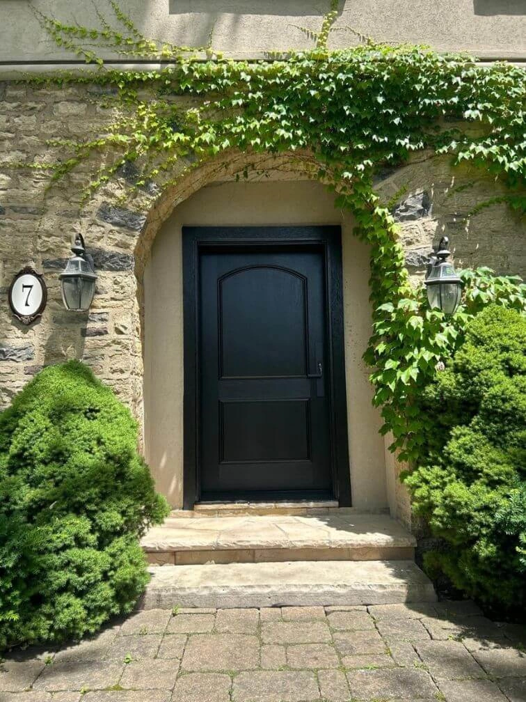 black fiberglass single entry door