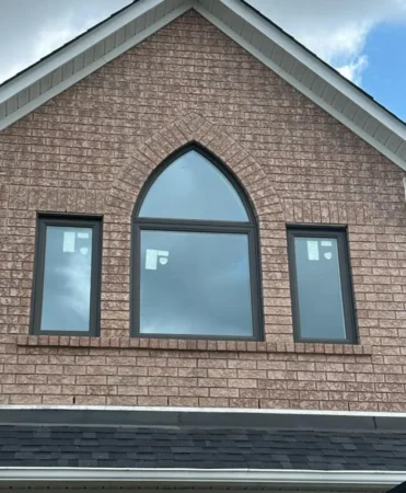 custom shaped black framed windows