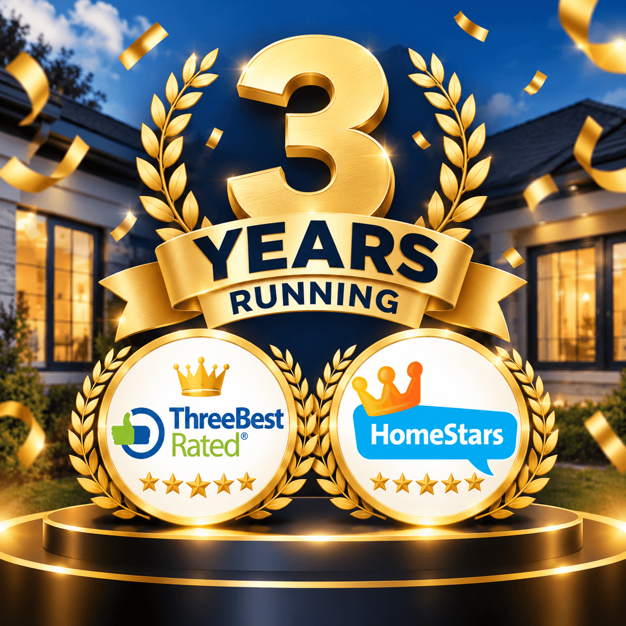 three years running awards