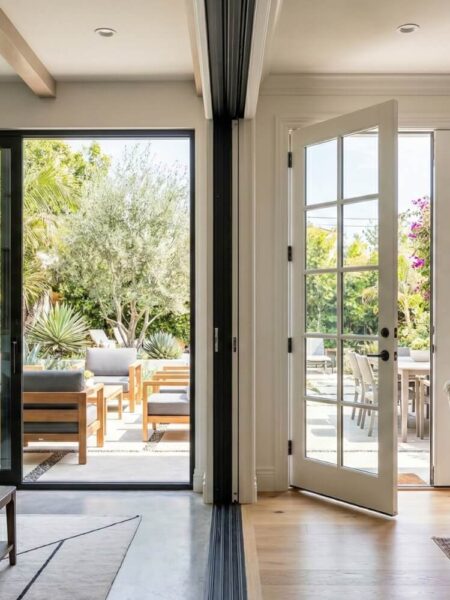 sliding vs french patio doors showing the modern track system alongside the classic hinged swinging design.