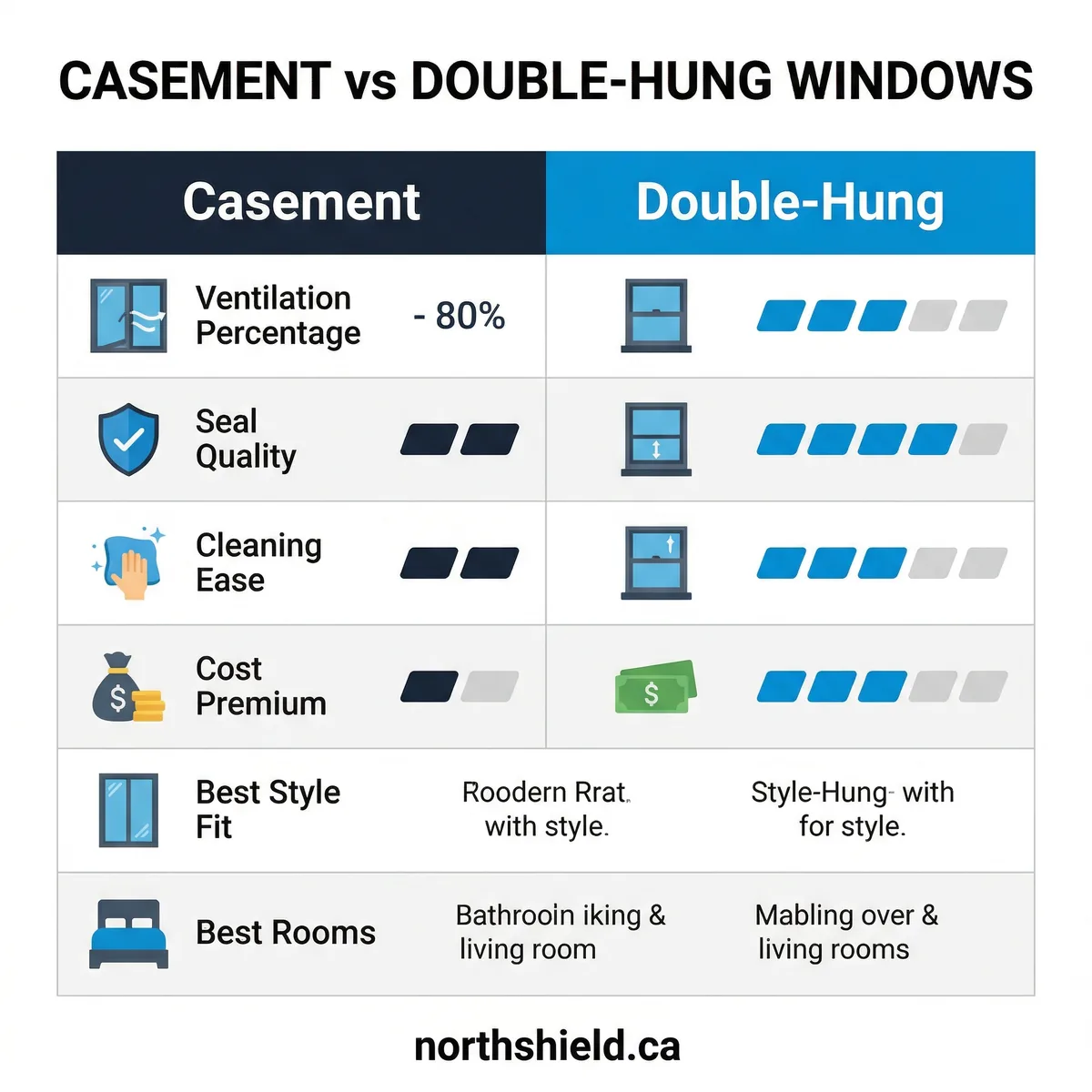 Casement vs double-hung windows comparison infographic for Canadian homes