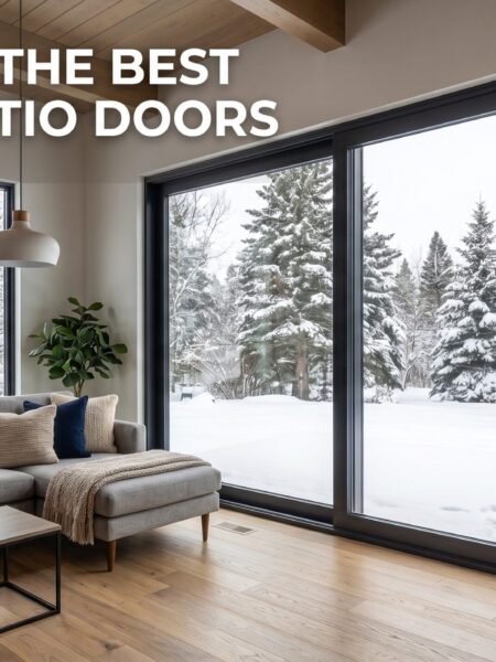 Sliding patio door in a Canadian home with snowy yard visible outside
