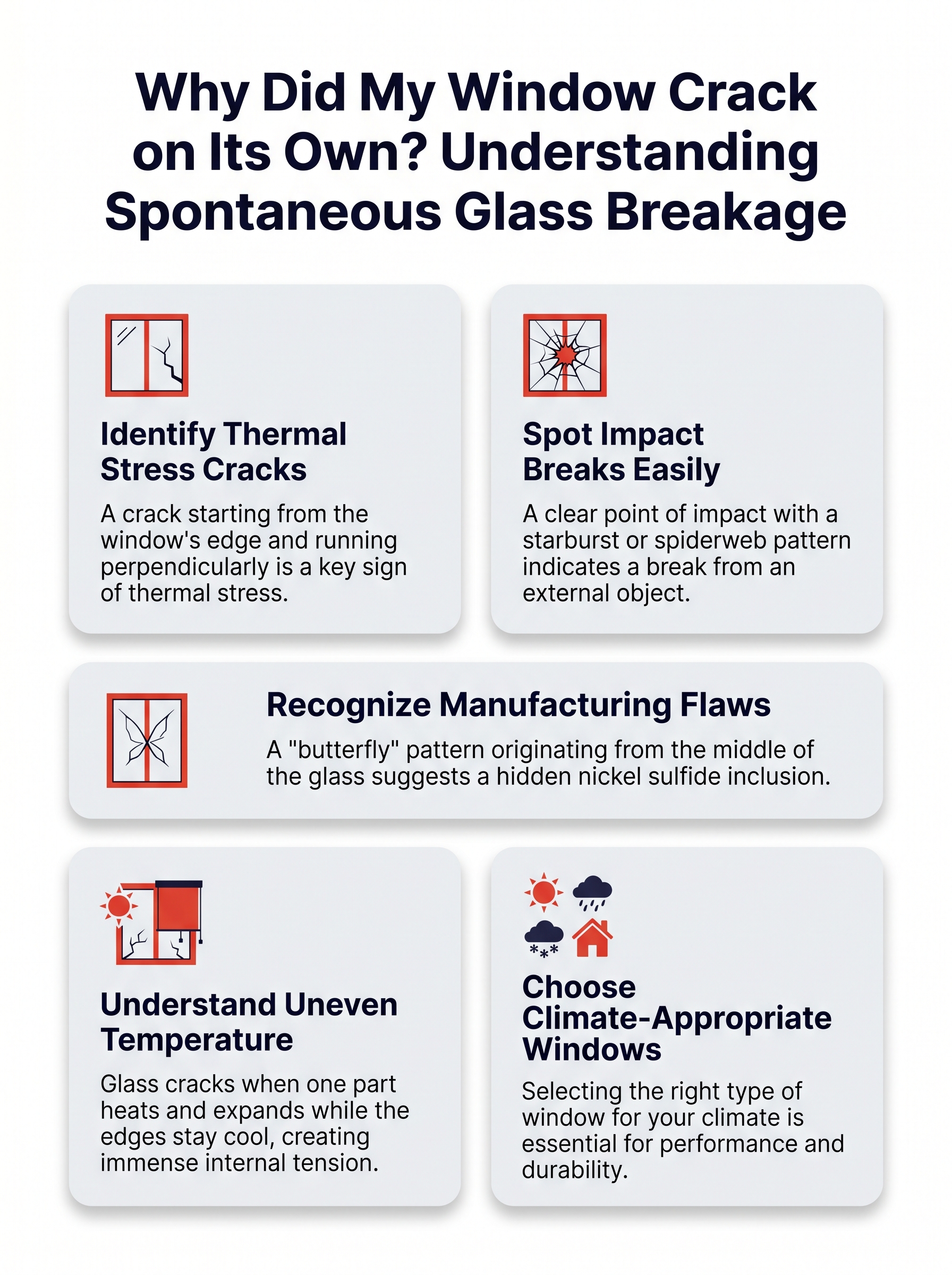 Infographic: key facts from Why Did My Window Crack on Its Own? Understanding Spontaneous Glass Breakage