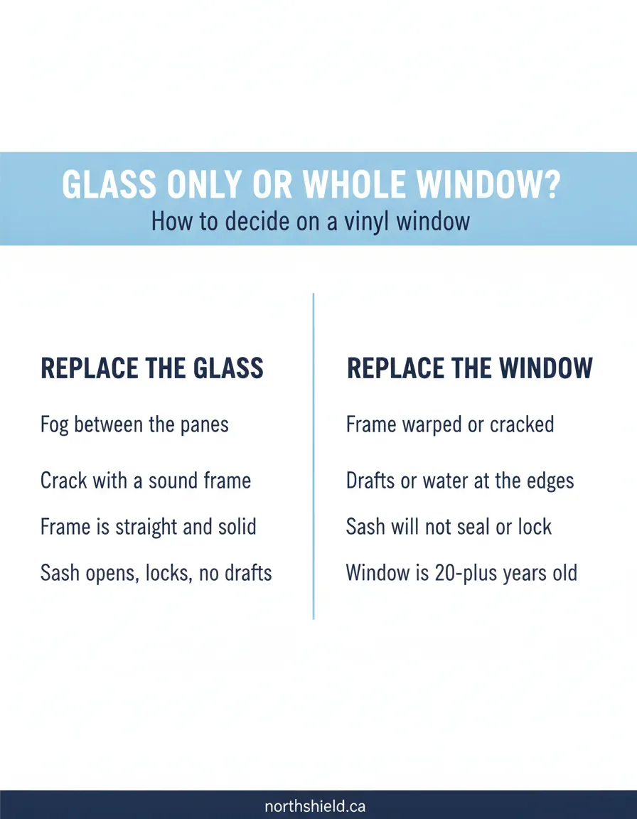 Glass-only replacement vs full window replacement decision guide for vinyl windows