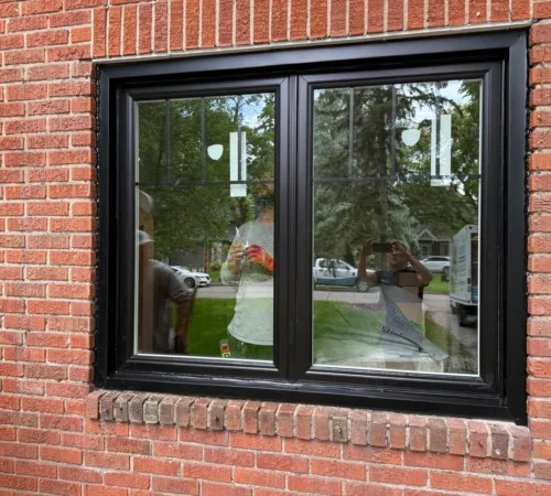 Black Brick-to-Brick Window and Door Replacement Project in Toronto, Ontario - northshield project 12 black frame double window brick exterior