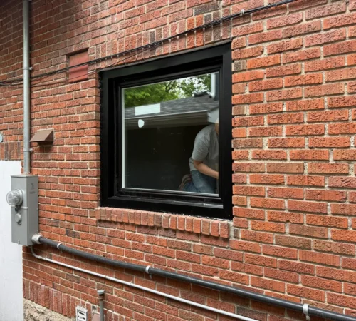 Black Brick-to-Brick Window and Door Replacement Project in Toronto, Ontario - northshield project 12 black frame window installation brick