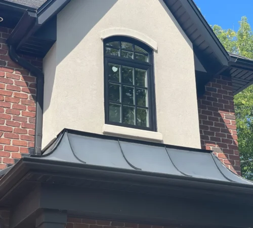 Custom Full-House Window Replacement Project in Etobicoke, Ontario - arched black window exterior