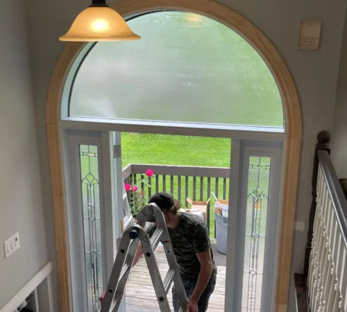 Full-Frame Window and Front Door Replacement Project in Keswick, Ontario - arched entry window interior