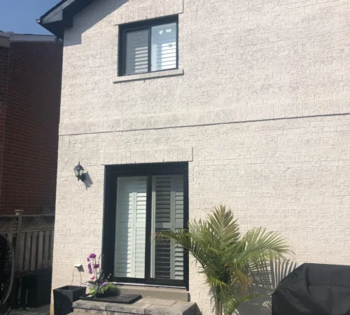 Black Window and Door Replacement Project in Mississauga, Ontario - black patio door exterior
