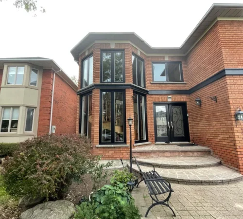 Black Window Replacement Project in Thornhill, Vaughan - brick home bay window exterior