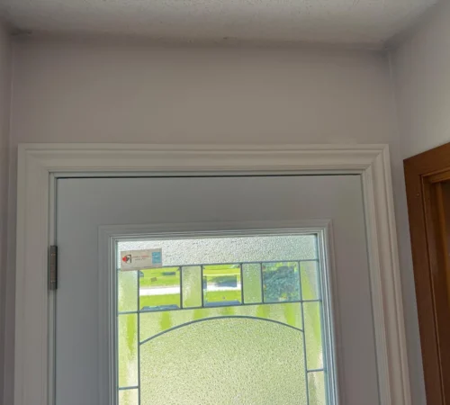 Steel Door Replacement Project in Ajax, Ontario - northshield project 21 decorative glass door panel closeup