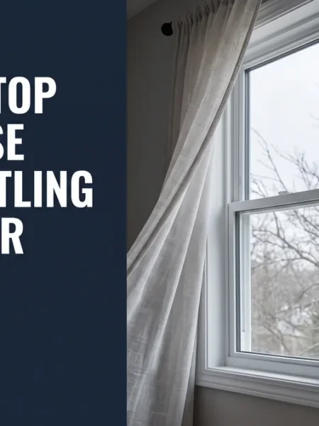 White vinyl window on a windy grey day, illustrating how to stop wind noise from windows
