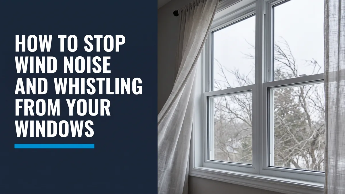 White vinyl window on a windy grey day, illustrating how to stop wind noise from windows