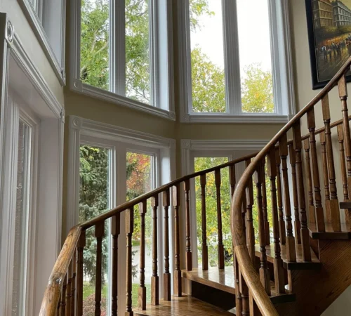 Black Window Replacement Project in Thornhill, Vaughan - tall stairwell window interior