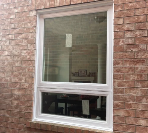 Triple-Glass Window and Bow Window Replacement Project in Richmond Hill, Ontario - white window brick exterior